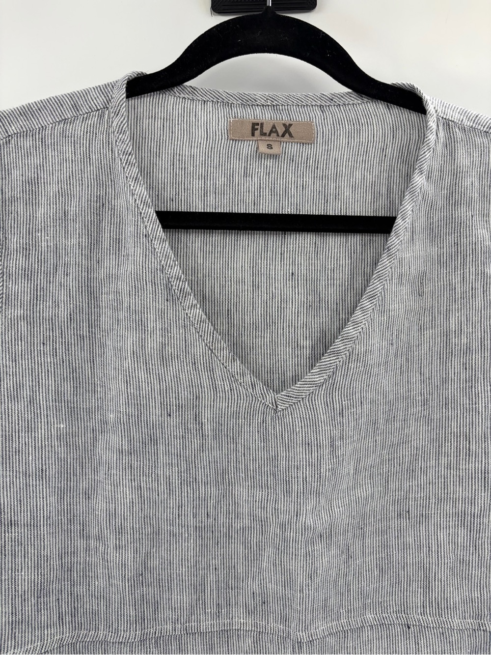 Flax linen Laganlook bohemian stripe grey shift v-neck pockets midi dress small - Picture 4 of 14